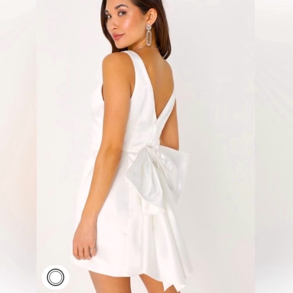 Lulus White Satin Mini Dress Bow Back Wedding Bridal Formal Graduation